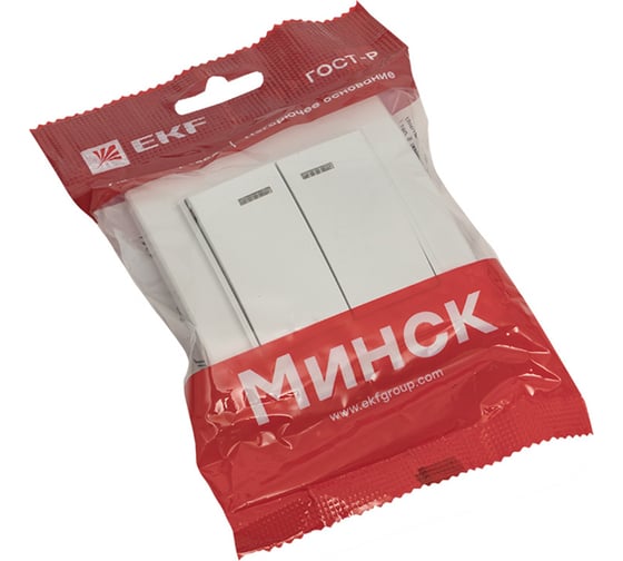 Двухклавишный выключатель с индикатором EKF Минск СП, 10А, белый Basic ERV10-123-10