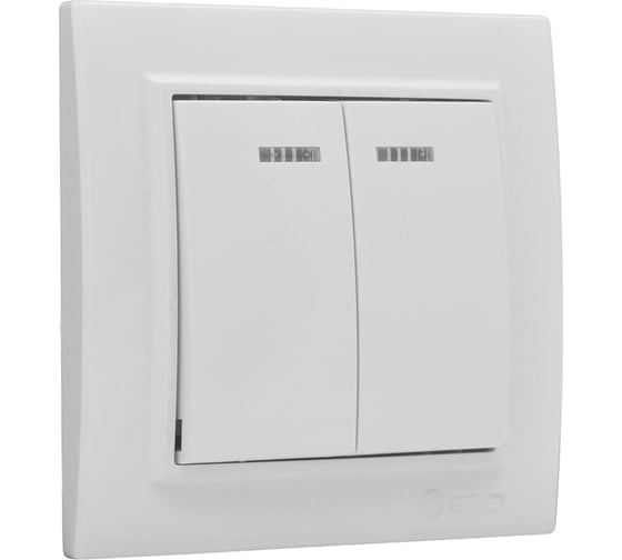 Двухклавишный выключатель с индикатором EKF Минск СП, 10А, белый Basic ERV10-123-10