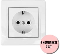Розетка Aling-conel PRESTIGE набор 5 шт. с заземлением 16A 250V белая арт. 630.00 Н5