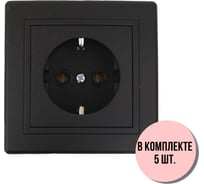 Розетка Aling-conel PRESTIGE набор 5 шт. с заземлением 16A 250V чёрная soft touch арт. 630.E1E1 Н5