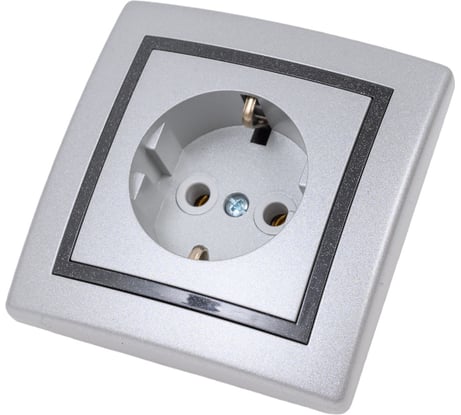 Розетка Aling-conel PRESTIGE с заземлением 16A 250V серебро-графит-серебро арт. 630.S2S