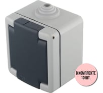 Розетка Aling-conel ARMOR /набор 10 шт./ с заземлением с крышкой накладная металлическая IP55 16A 250V серая-графитовая /арт. / 2711.1A Н10