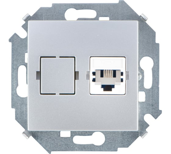 Телефонная розетка Simon RJ11, винтовой зажим, алюминий 1591480-033