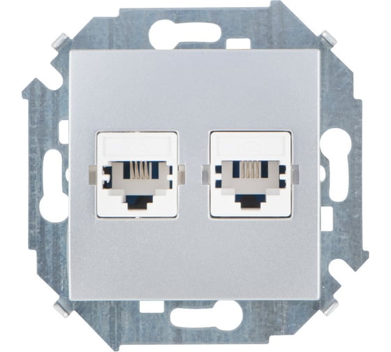 Телефонная двойная розетка Simon RJ11, винтовой зажим, алюминий 1591589-033 1