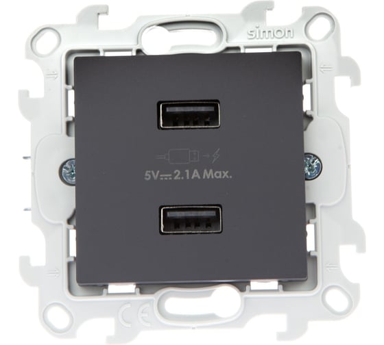 Зарядное устройство Simon розетка 2хUSB, графит 2411096-038 1