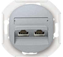 Компьютерная двойная розетка с Keystone модулями Aling-conel EON 2хRJ45 кат.5e UTP , механизм, серебряная арт. E614.S