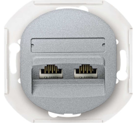 Компьютерная двойная розетка с Keystone модулями Aling-conel EON 2хRJ45 кат.5e UTP , механизм, серебряная арт. E614.S 1