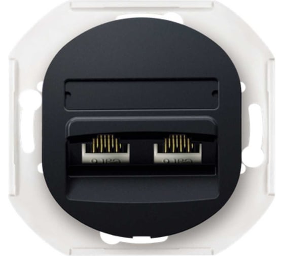 Компьютерная двойная розетка с Keystone модулями Aling-conel EON 2хRJ45 кат.5e UTP , механизм, чёрная soft touch арт. E614.E1 1
