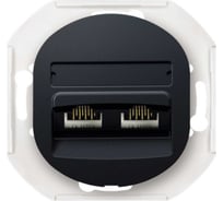 Компьютерная двойная розетка с Keystone модулями Aling-conel EON 2хRJ45 кат.6 FTP , механизм, чёрная soft touch арт. E615S.E1