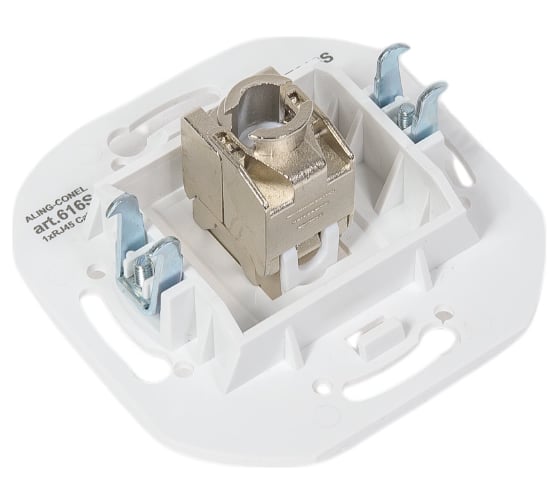 Компьютерная розетка с Keystone модулем Aling-conel EON RJ45 кат.6А FTP , механизм, белая арт. E616S.0