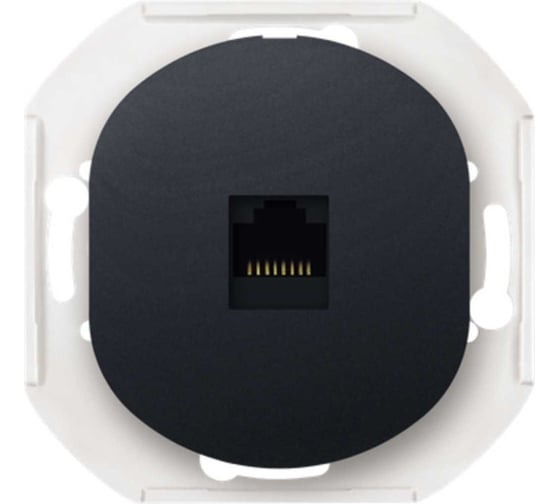 Компьютерная розетка с Keystone модулем Aling-conel EON RJ45 кат.6А FTP, механизм, чёрная soft touch арт. E616S.E1 1