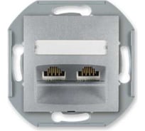 Компьютерная двойная розетка с Keystone модулями Aling-conel PRESTIGE 2хRJ45 кат.5e FTP , механизм, серебряная арт. 6014S.S