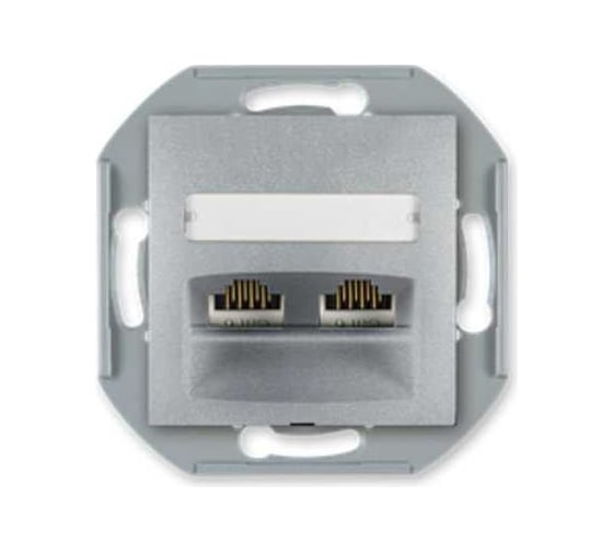 Компьютерная двойная розетка с Keystone модулями Aling-conel PRESTIGE 2хRJ45 кат.5e FTP , механизм, серебряная арт. 6014S.S