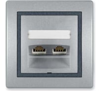 Компьютерная двойная розетка с Keystone модулями Aling-conel PRESTIGE 2хRJ45 кат.5e FTP серебро-графит-серебро арт. 614S.S2S