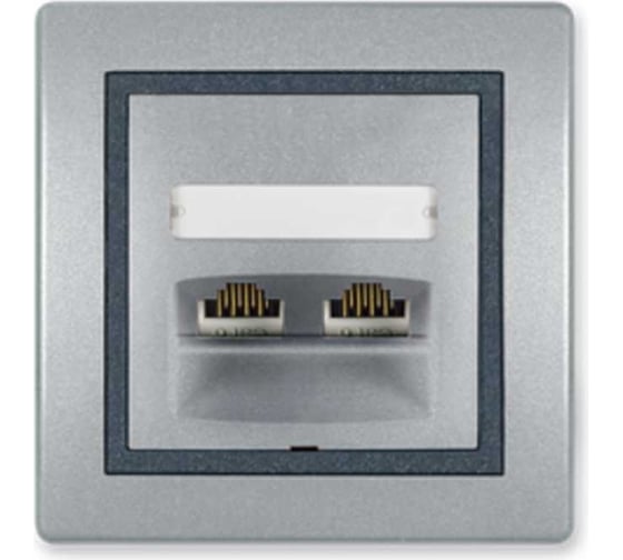 Компьютерная двойная розетка с Keystone модулями Aling-conel PRESTIGE 2хRJ45 кат.5e FTP серебро-графит-серебро арт. 614S.S2S