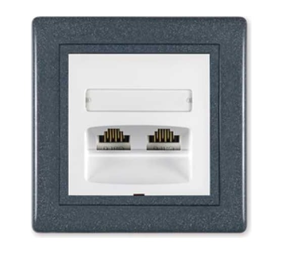 Компьютерная двойная розетка с Keystone модулями Aling-conel PRESTIGE 2хRJ45 кат.5e UTP графит-графит-белый арт. 614.220