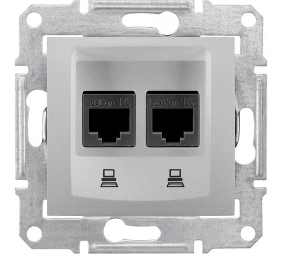 Механизм компьютерной розетки Systeme Electric 1-м RJ45+RJ45 Sedna алюминий SchE SDN4400160