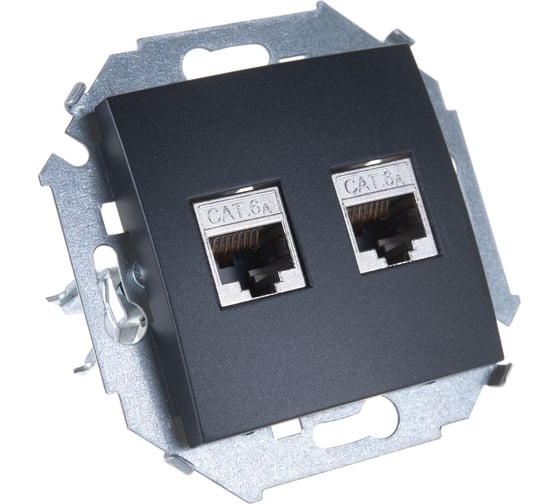 Компьютерная двойная розетка Simon RJ45 кат.6а АМР, FTP, графит 1591564-038