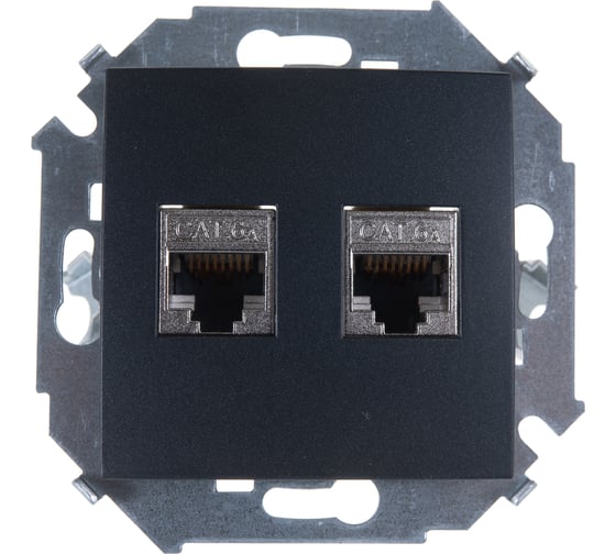 Компьютерная двойная розетка Simon RJ45 кат.6а АМР, FTP, графит 1591564-038