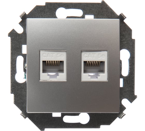 Компьютерная двойная розетка Simon RJ45 кат.5e AMP, алюминий 1591552-033