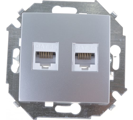 Компьютерная двойная розетка Simon RJ45 кат.5e AMP, алюминий 1591552-033