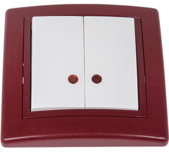 2-клавишный выключатель Aling-conel PRESTIGE с индикацией 10AX 250V бордо-бордо-белый арт. 626.330 1