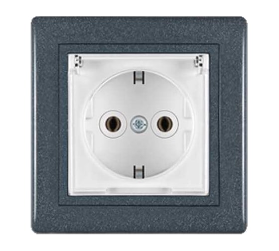 Розетка с заземлением Aling-conel PRESTIGE с крышкой 16A 250V графит-графит-белый арт. 633.220