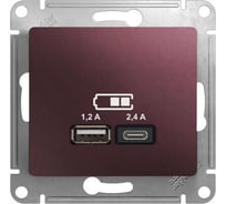 Usb розетка a+с Systeme Electric Glossa баклажановый 5в/2,4а, 2x5в/1,2 а GSL001139