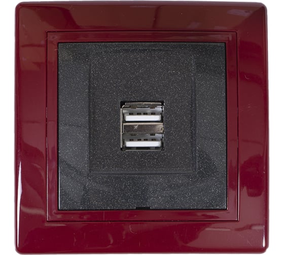 Розетка Aling-Conel PRESTIGE USB-зарядное устройство, двойная 2xUSB А+А 250V/5V 2.1A, бордо-бордо-графит 6161.332