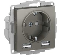 Розетка 16а c 2 usb a+a Systeme Electric Atlasdesign сталь, 5в/2,4 а, 2x5в/1,2 а ATN000930