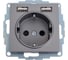 Розетка 16а c 2 usb a+a Systeme Electric Atlasdesign сталь, 5в/2,4 а, 2x5в/1,2 а ATN000930 1
