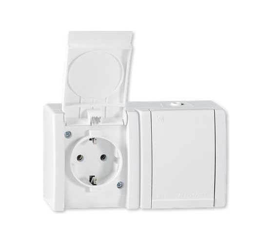 Розетка Aling-conel POWER с заземлением двойная накладная IP44 16A 250V белая /арт. / 2412.00