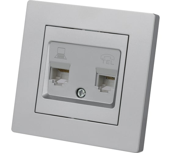Розетка телефонная rj11 + компьютерная rj45 TDM ELECTRIC серебр. металлик "сенеж" SQ1816-0248