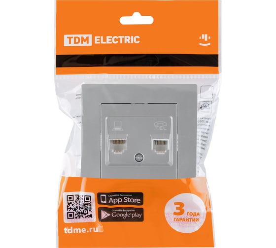 Розетка телефонная rj11 + компьютерная rj45 TDM ELECTRIC серебр. металлик "сенеж" SQ1816-0248