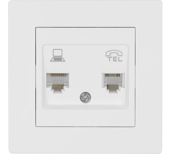 Розетка телефонная rj11 + компьютерная rj45 TDM ELECTRIC белая "сенеж" SQ1816-0048