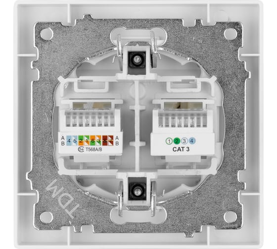 Розетка телефонная rj11 + компьютерная rj45 TDM ELECTRIC белая "сенеж" SQ1816-0048