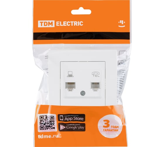 Розетка телефонная rj11 + компьютерная rj45 TDM ELECTRIC белая "сенеж" SQ1816-0048