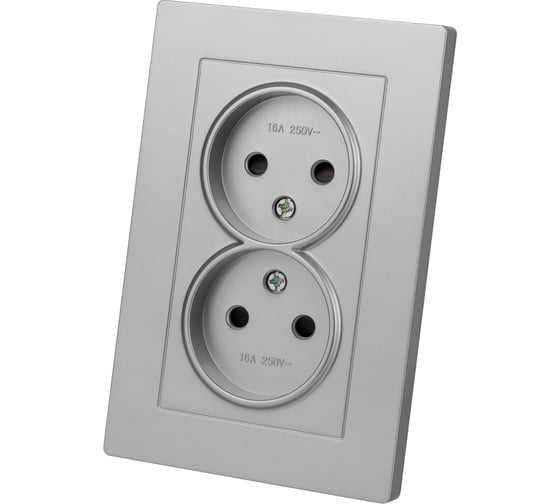 Розетка двойная TDM ELECTRIC 2п 10А 250В с защитными шторками серебр. металлик "сенеж" SQ1816-0235