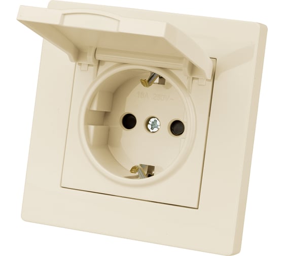 Розетка TDM ELECTRIC 2п+з 16А 250В ip44 с защитными шторками с крышкой слоновая кость "сенеж" SQ1816-0139