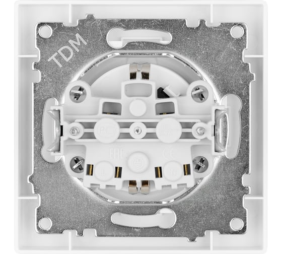 Розетка TDM ELECTRIC 2п+з 16А 250В ip44 с защитными шторками с крышкой белая "сенеж" SQ1816-0039
