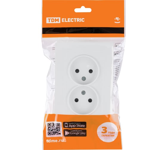 Розетка двойная TDM ELECTRIC 2п 10А 250В с защитными шторками белая "сенеж" SQ1816-0035