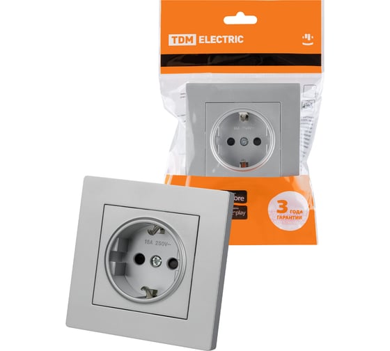 Розетка TDM ELECTRIC 2п+з 16А 250В с защитными шторками серебр. металлик "сенеж" SQ1816-0233 1