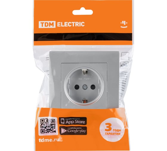 Розетка TDM ELECTRIC 2п+з 16А 250В с защитными шторками серебр. металлик "сенеж" SQ1816-0233