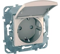 Розетка Systeme Electric 1-м UNICA с заземлением, защитные шторки, с крышкой, бежевая SchE MGU5.037.25TAZD