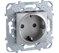 Механизм розетки Systeme Electric 1-м UNICA TOP с заземлением, защитные шторки, алюминий SchE MGU5.037.30ZD