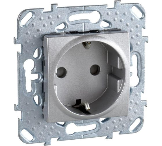 Механизм розетки Systeme Electric 1-м UNICA TOP с заземлением, защитные шторки, алюминий SchE MGU5.037.30ZD