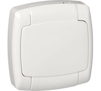 Розетка Systeme Electric 1-м ОП Рондо IP44 без заземлення, защитные шторки, белая RA10-125B-BI