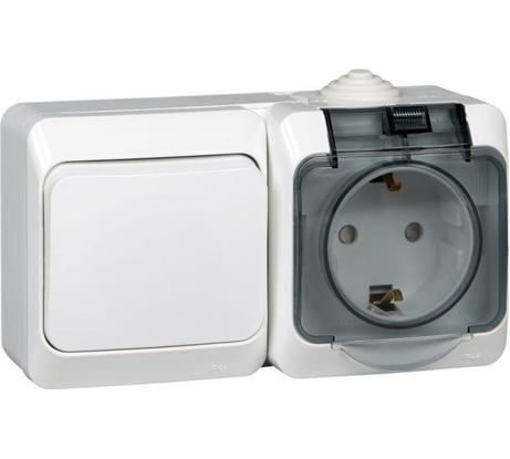 Блок Systeme Electric ОП Этюд IP44 белый, 1-клавишный выключатель+евророзетка з/ш SchE BPA16-241B