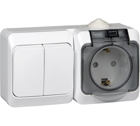Блок Systeme Electric ОП Этюд IP44 белый, 2-клавишный выключатель+евророзетка з/ш SchE BPA16-242B