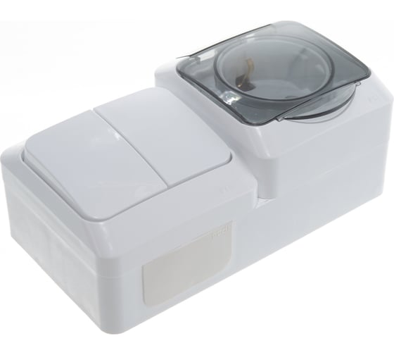 Блок Systeme Electric ОП Этюд IP44 белый, 2-клавишный выключатель+евророзетка з/ш SchE BPA16-242B